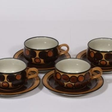 Arabia Kalevala teekupit, käsinmaalattu, 4 kpl, suunnittelija Peter Winqvist, käsinmaalattu, signeerattu, retro