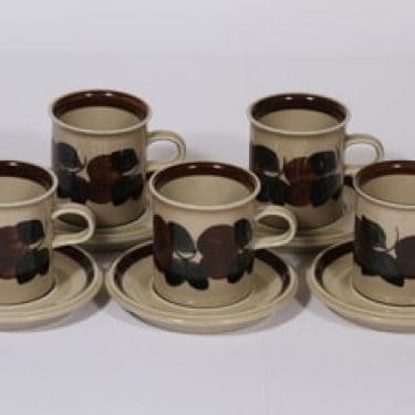 Arabia Ruija kahvikupit, käsinmaalattu, 5 kpl, suunnittelija Raija Uosikkinen, käsinmaalattu
