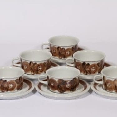 Arabia Rosmarin teekupit, käsinmaalattu, 6 kpl, suunnittelija Ulla Procope, käsinmaalattu, signeerattu