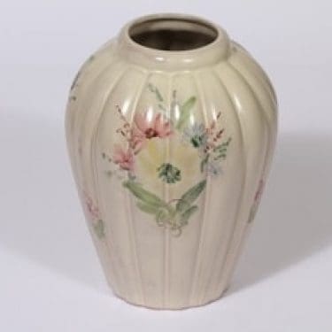 Arabia ARA maljakko, käsinmaalattu, suunnittelija Kurt Ekholm, käsinmaalattu, Kukka-aihe