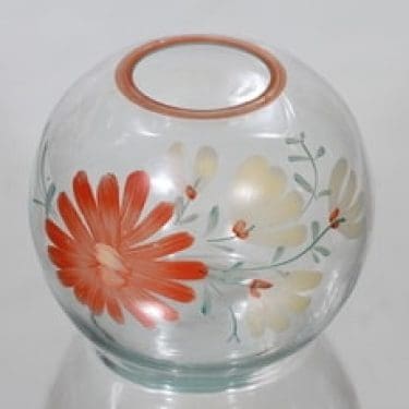 Kauklahden lasi maljakko, suunnittelija , pyöreä, käsinmaalattu, kukka-aihe