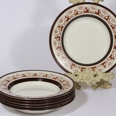 Arabia Katrilli lautaset, syvä, 6 kpl, suunnittelija Esteri Tomula, syvä, serikuva