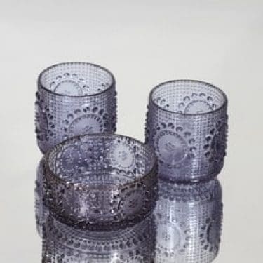 Riihimäen lasi Grapponia annoskulho ja lasit, neodymi, 2 kpl, suunnittelija Nanny Still,