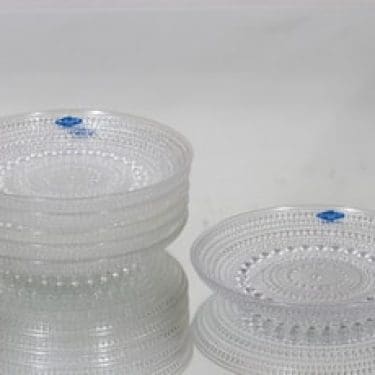 Nuutajärvi Kastehelmi lautaset, kirkas, 6 kpl, suunnittelija Oiva Toikka,