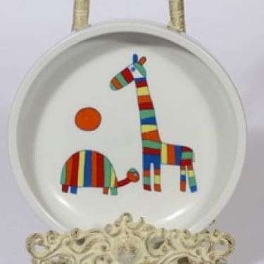 Arabia Kirahvi lasten lautanen, matala, suunnittelija Laila Hakala, matala, serikuva, eläinaihe, retro