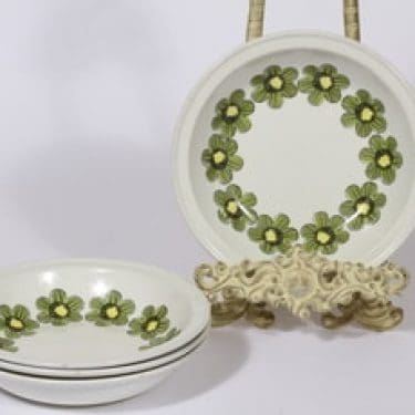 Arabia Primavera lautaset, syvä, 4 kpl, suunnittelija Esteri Tomula, syvä, serikuva, kukka-aihe, retro