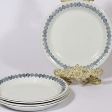 Arabia Linnea lautaset, matala, 5 kpl, suunnittelija Raija Uosikkinen, matala, serikuva, lehtiaihe, retro