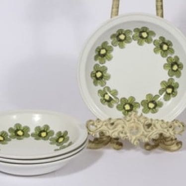 Arabia Primavera lautaset, syvä, 4 kpl, suunnittelija Esteri Tomula, syvä, serikuva, kukka-aihe, retro