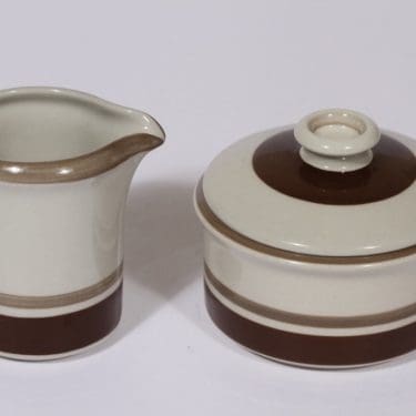 Arabia Pirtti sugar bowl and creamer, brown, Raija Uosikkinen