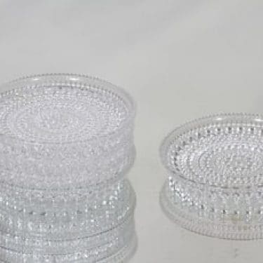 Nuutajärvi Kastehelmi lautaset, kirkas, 5 kpl, suunnittelija Oiva Toikka, pieni