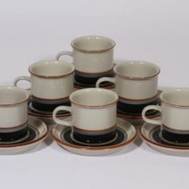 Arabia Taika kahvikupit, 6 kpl, suunnittelija Inkeri Seppälä, raitakoriste