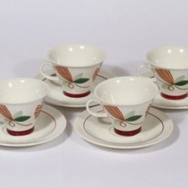 Arabia Harlekin Carneval kahvikupit, 4 kpl, suunnittelija Inkeri Leivo, serikuva