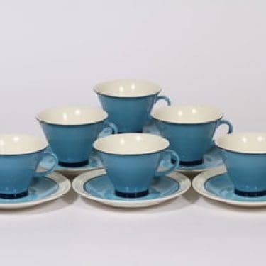 Arabia Harlekin Turkos kahvikupit, turkoosi, 6 kpl, suunnittelija Inkeri Leivo,