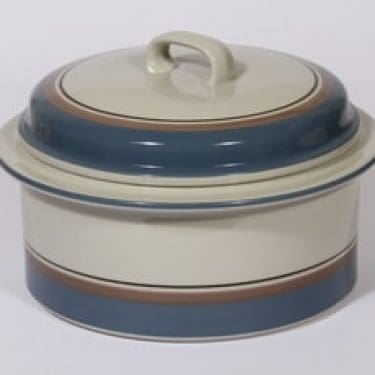 Arabia Uhtua vuoka, suunnittelija Inkeri Leivo, pyöreä, raitakoriste