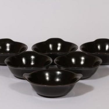 Arabia annoskulhot, musta lasite, 6 kpl, suunnittelija Kaj Franck,