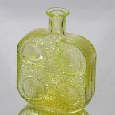 Riihimäen lasi Grapponia koristepullo, keltainen, suunnittelija Nanny Still,