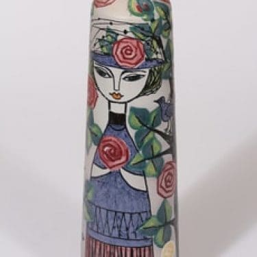 Kupittaan savi maljakko, käsinmaalattu, suunnittelija Laila Zink, käsinmaalattu, suuri, käsinmaalattu, naisaihe