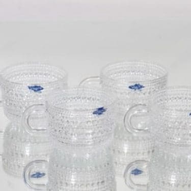 Nuutajärvi Kastehelmi kahvikupit, kirkas, 4 kpl, suunnittelija Oiva Toikka,