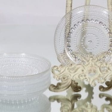 Nuutajärvi Kastehelmi lautaset, kirkas, 6 kpl, suunnittelija Oiva Toikka, pieni