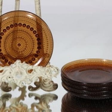 Nuutajärvi Kastehelmi lautaset, ruskea, 5 kpl, suunnittelija Oiva Toikka, pieni