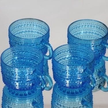 Nuutajärvi Kastehelmi kahvikupit, turkoosi, 4 kpl, suunnittelija Oiva Toikka,