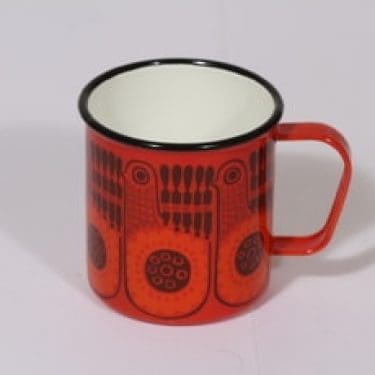 Finel Lintu muki, punainen, suunnittelija Raija Uosikkinen, serikuva