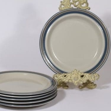 Arabia Uhtua lautaset, matala, 6 kpl, suunnittelija Inkeri Leivo, matala, raitakoriste, matala