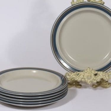 Arabia Uhtua lautaset, matala, 6 kpl, suunnittelija Inkeri Leivo, matala, raitakoriste, matala