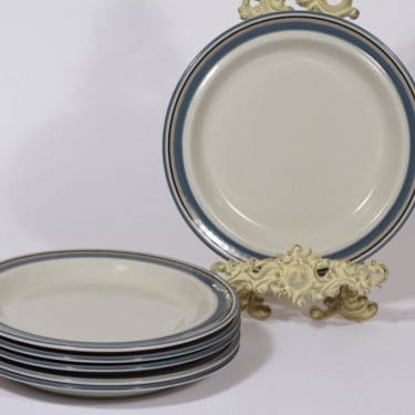 Arabia Uhtua lautaset, matala, 6 kpl, suunnittelija Inkeri Leivo, matala, raitakoriste, matala