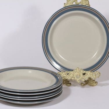 Arabia Uhtua lautaset, matala, 6 kpl, suunnittelija Inkeri Leivo, matala, raitakoriste, matala