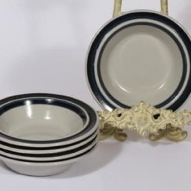 Arabia Anemone lautaset, syvä, 5 kpl, suunnittelija Ulla Procope, syvä, raitakoriste, syvä