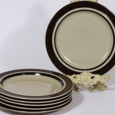 Arabia Ruija lautaset, matala, 6 kpl, suunnittelija Raija Uosikkinen, matala, raitakoriste, matala