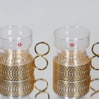 Iittala Tsaikka teelasit, kirkas, 2 kpl, suunnittelija Timo Sarpaneva, kullattu