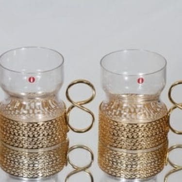 Iittala Tsaikka teelasit, kirkas, 2 kpl, suunnittelija Timo Sarpaneva, kullattu