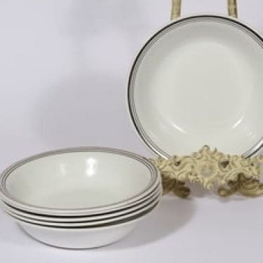 Arabia Platina lautaset, syvä, 6 kpl, suunnittelija Raija Uosikkinen, syvä, raitakoriste, syvä