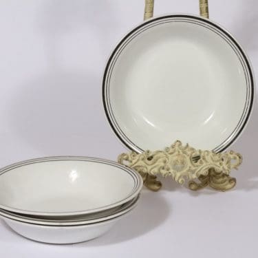 Arabia Platina lautaset, syvä, 4 kpl, suunnittelija Raija Uosikkinen, syvä, raitakoriste