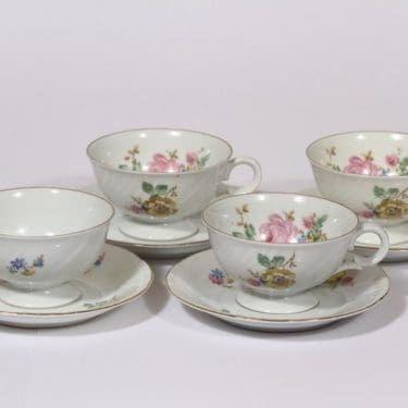 Arabia RE kahvikupit, kukkakuvio, 4 kpl, suunnittelija , kukkakuvio, siirtokuva, kukkakuvio