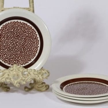 Arabia Faenza lautaset, ruskea, 4 kpl, suunnittelija Inkeri Seppälä, pieni