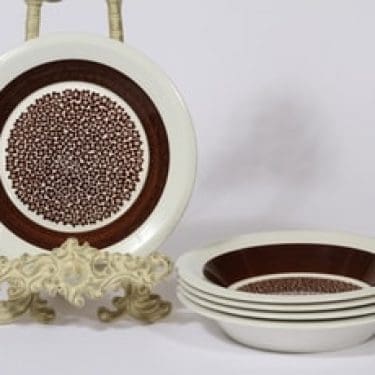 Arabia Faenza lautaset, syvä, 5 kpl, suunnittelija Inkeri Seppälä, syvä, serikuva, syvä