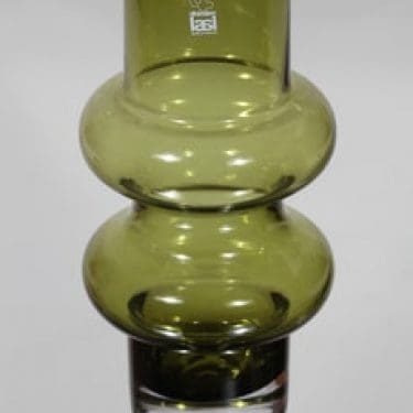 Riihimäen lasi Solmuke maljakko, oliivinvihreä, suunnittelija Tamara Aladin,