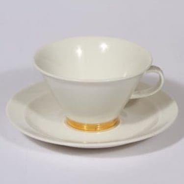 Arabia Harlekin Gold teekuppi, suunnittelija Inkeri Leivo, kullattu koriste