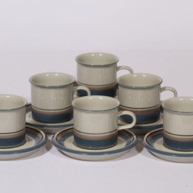 Arabia Uhtua kahvikupit, 6 kpl, suunnittelija Inkeri Leivo, raitakoriste