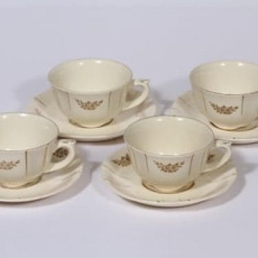 Arabia Irja kahvikupit, 4 kpl, suunnittelija , painettu, kultakoriste