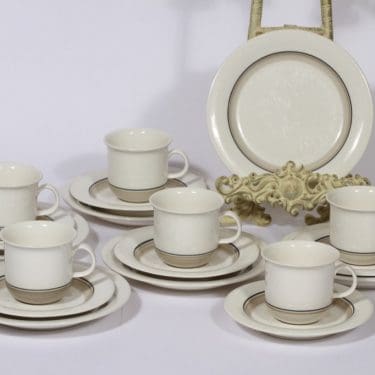 Arabia Arctica Seita kahvikupit ja leivoslautaset, 6 kpl, suunnittelija Raija Uosikkinen, raitakoriste