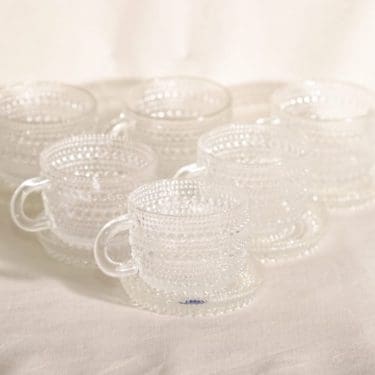 Nuutajärvi Kastehelmi kahvikupit, kirkas, 6 kpl, suunnittelija Oiva Toikka,