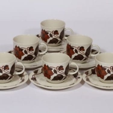 Arabia Cafe kahvikupit, ruskea, 6 kpl, suunnittelija Gunvor Olin-Grönqvist, serikuva