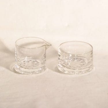 Iittala Helminauha sugar bowl and creamer, clear, Timo Sarpaneva