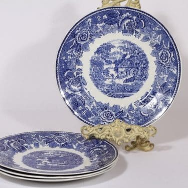 Arabia Maisema lautaset, sininen, 4 kpl, suunnittelija , kuparipainokoriste