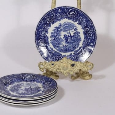 Arabia Maisema lautaset, sininen, 6 kpl, suunnittelija , pieni, kuparipainokoriste