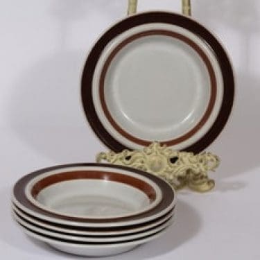 Arabia Rosmarin lautaset, syvä, 5 kpl, suunnittelija Ulla Procope, syvä, raitakoriste